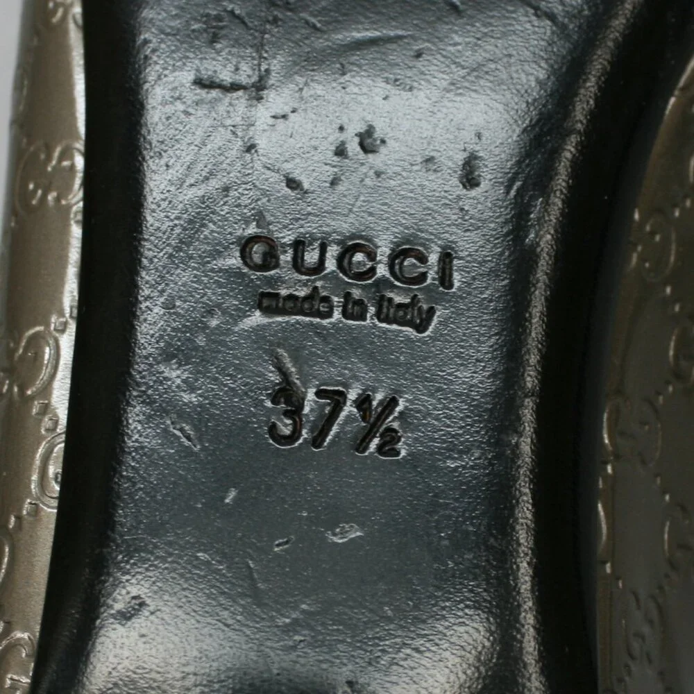Gucci 37.5 Ladies 7.5 Microguccissima Metal Bronze/Gray GG Flats Peep-toe Shoes - Picture 11 of 12